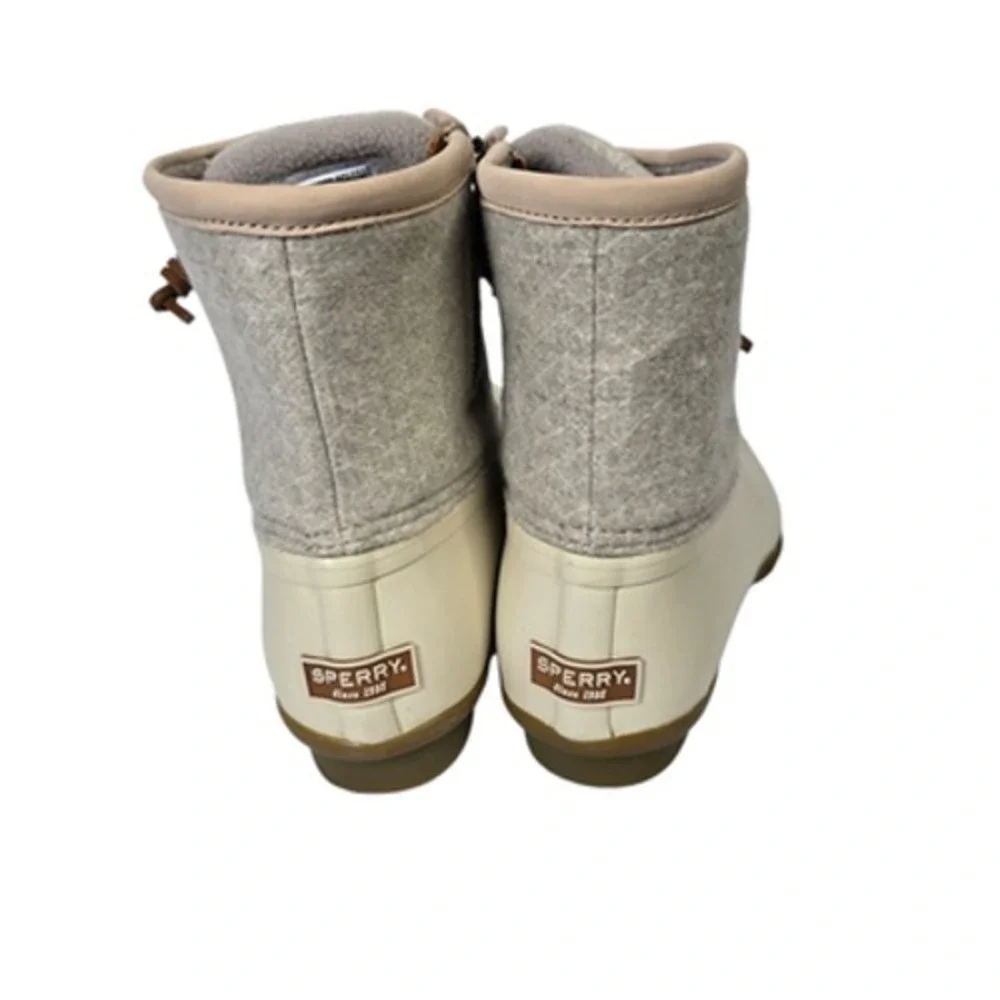 Sperry Top Sider Saltwater Duck Boots Women 7 Gray Quilted Wool Blend Waterproof